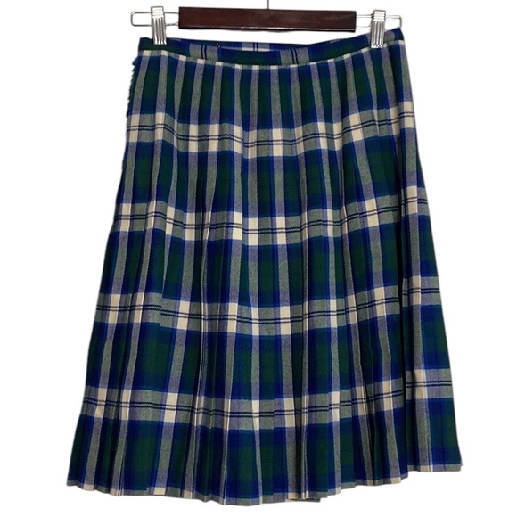 Vintage Kilt Womens Small Blue White Green Tartan Plaid Pleated Short Skirt - Picture 2 of 11